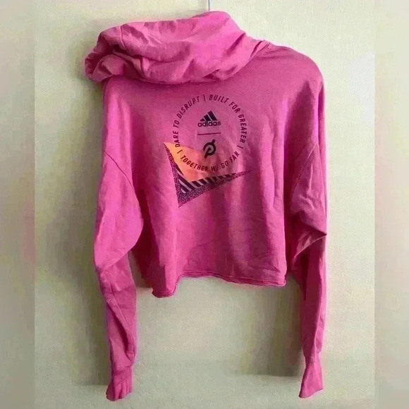 Adidas Embroidered Pink Cropped Pullover Hoodie - Picture 2 of 3